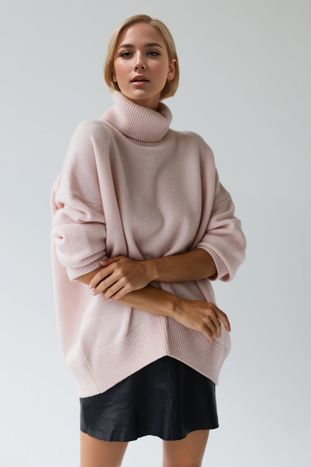 Basic Bae Turtleneck Dropped Shoulder Long Sleeve Sweater - Creative Designs by Shanny