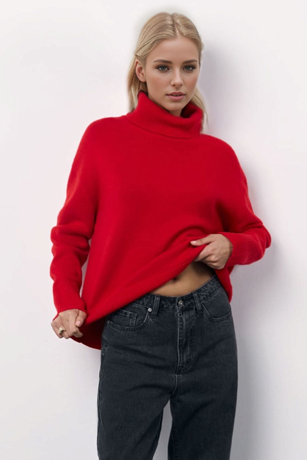 Basic Bae Turtleneck Long Sleeve Dropped Shoulder Sweater - Creative Designs by Shanny