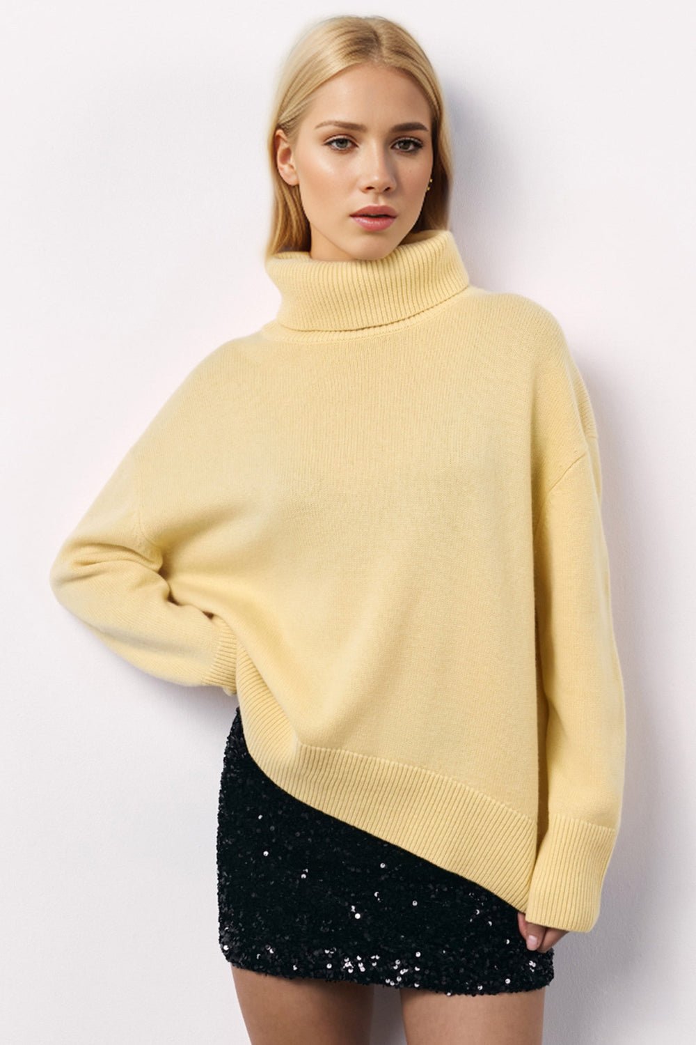 Basic Bae Turtleneck Long Sleeve Dropped Shoulder Sweater - Creative Designs by Shanny