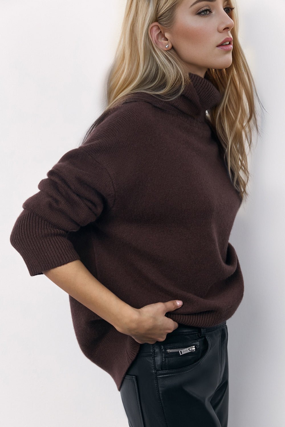 Basic Bae Turtleneck Long Sleeve Dropped Shoulder Sweater - Creative Designs by Shanny