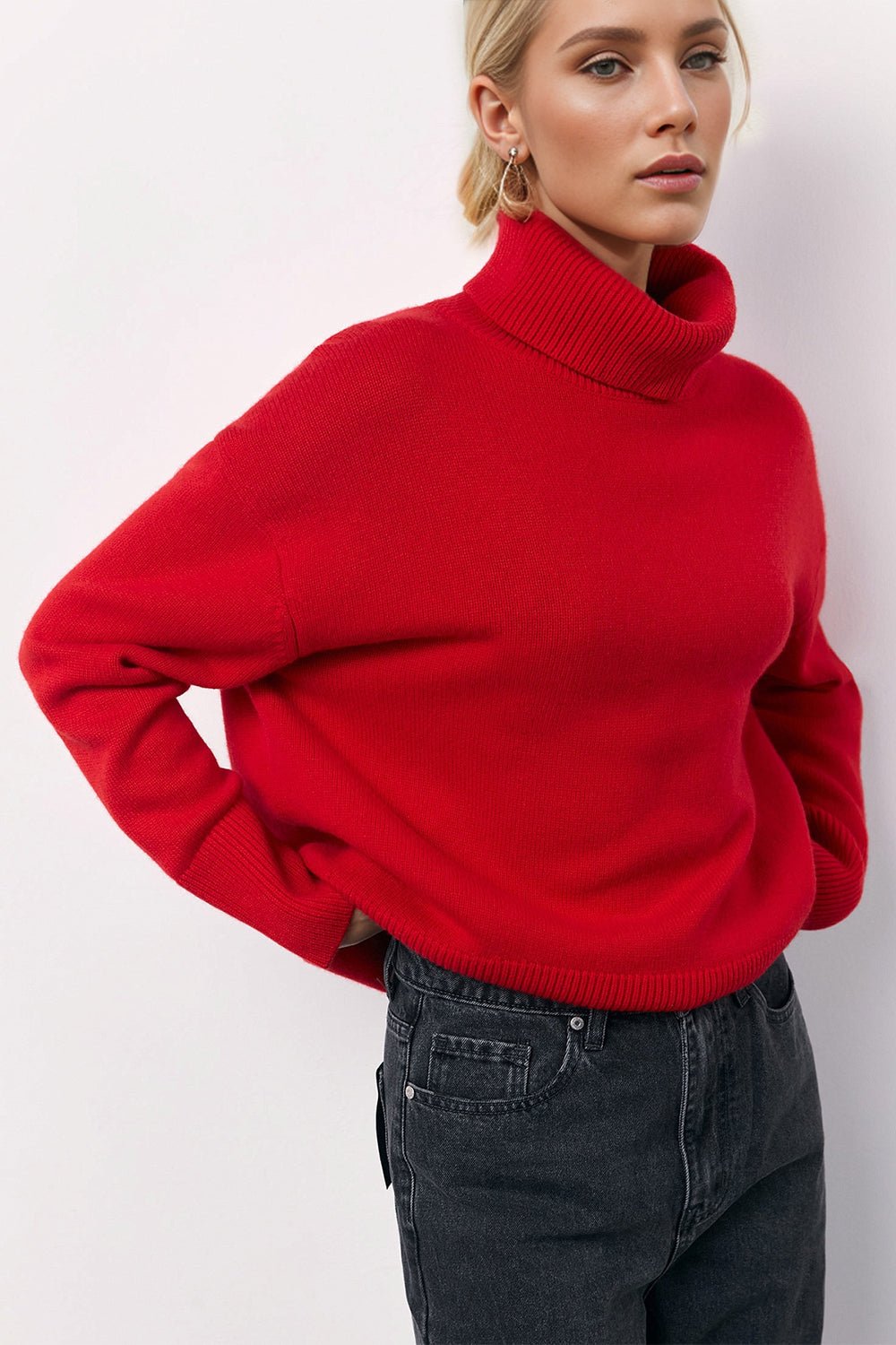 Basic Bae Turtleneck Long Sleeve Dropped Shoulder Sweater - Creative Designs by Shanny