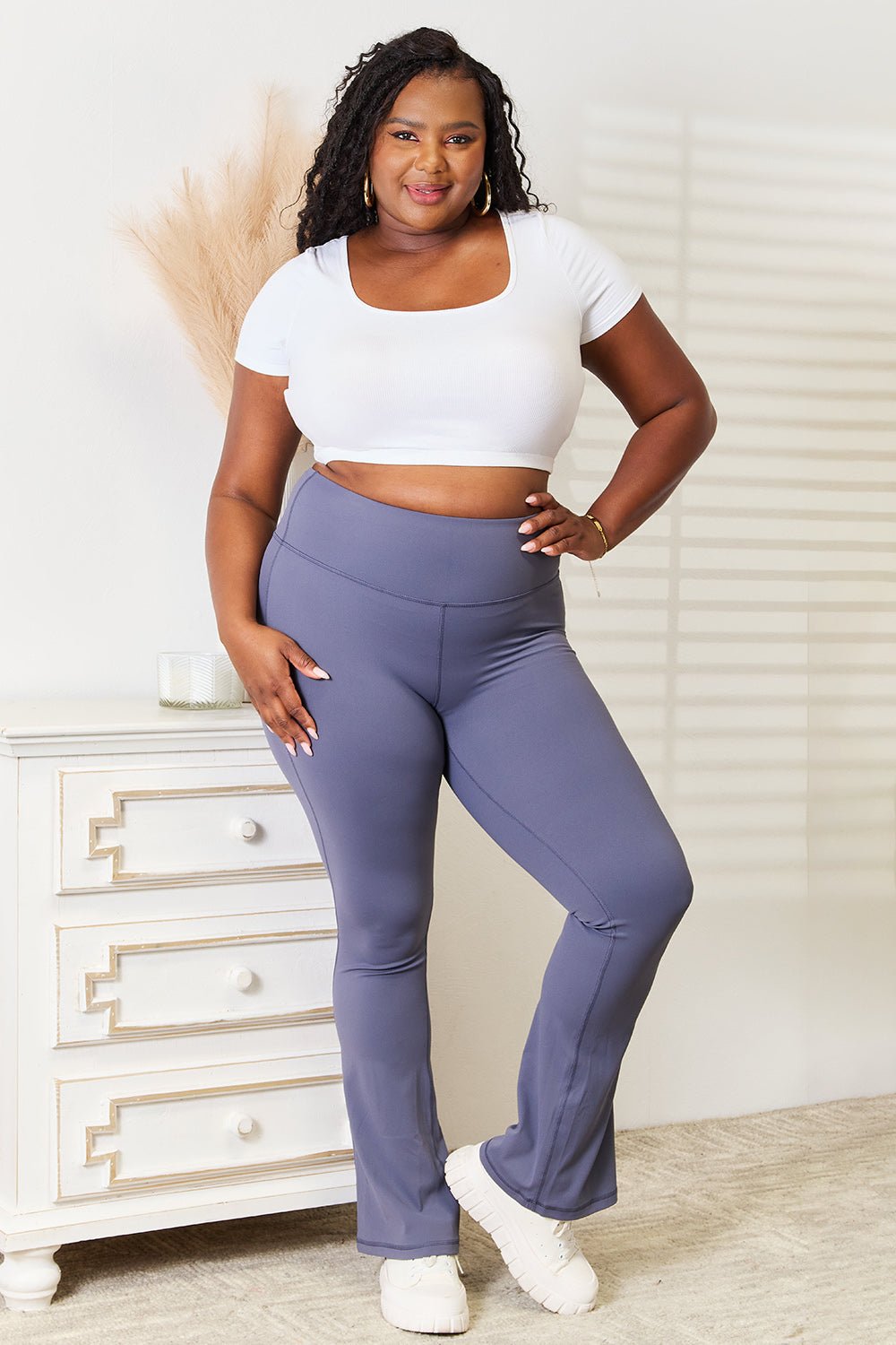 Basic Bae Wide Waistband Bootcut Sports Pants - Creative Designs by Shanny