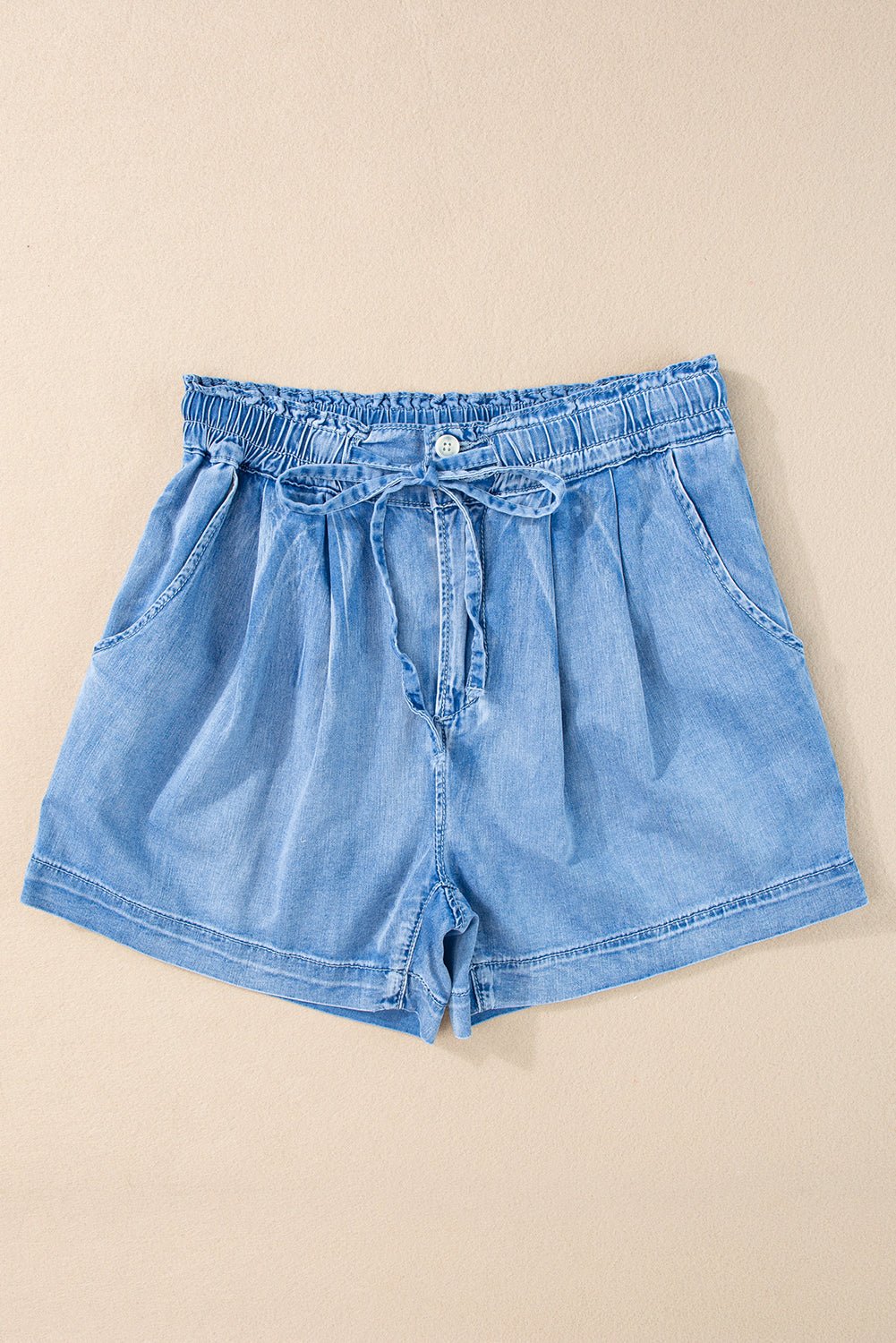 Beau Blue Casual Chambray Drawstring Shorts - Creative Designs by Shanny