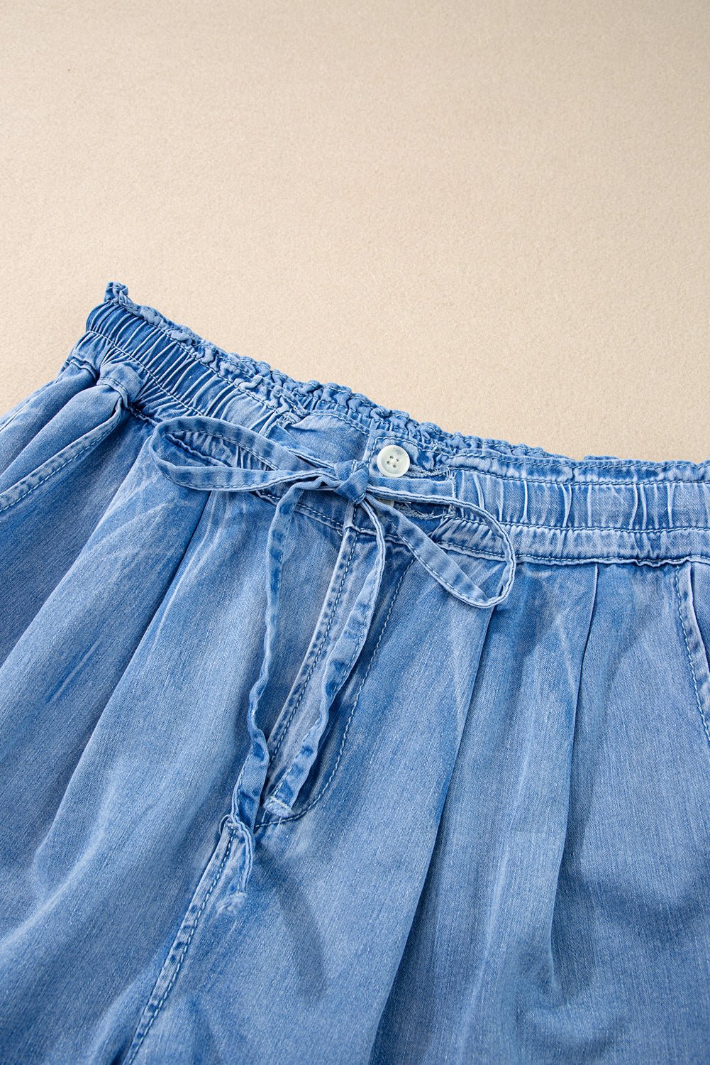 Beau Blue Casual Chambray Drawstring Shorts - Creative Designs by Shanny