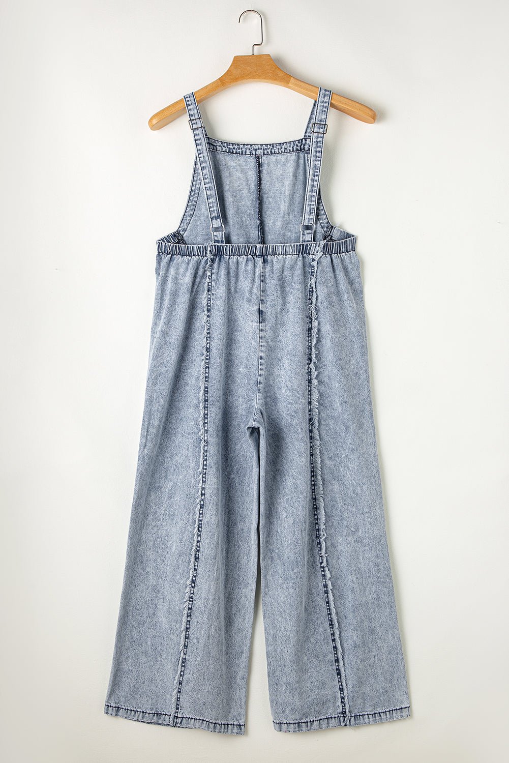 Beau Blue Light Wash Frayed Exposed Seam Wide Leg Denim Overall - Creative Designs by Shanny