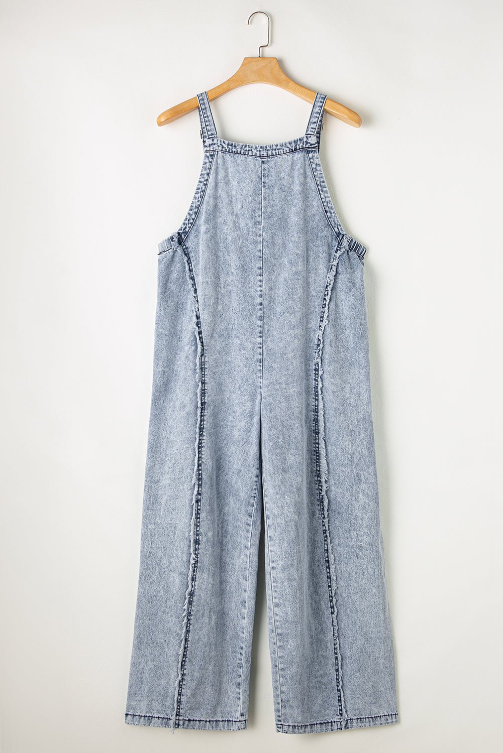 Beau Blue Light Wash Frayed Exposed Seam Wide Leg Denim Overall - Creative Designs by Shanny