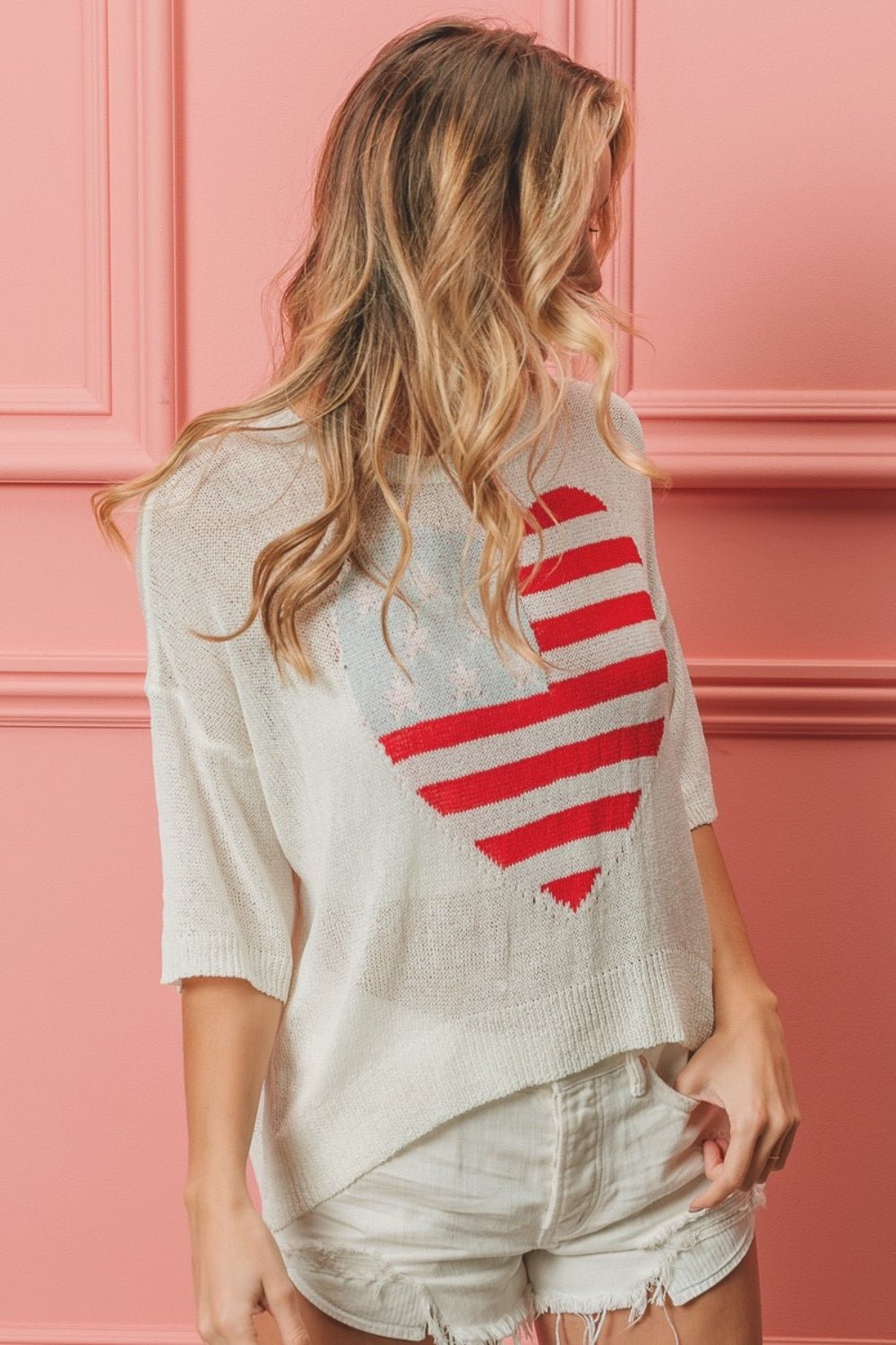 BiBi Striped Heart Contrast Knit Top - Creative Designs by Shanny