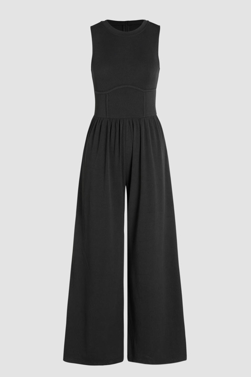 Black Cinched Waist Sleeveless Wide Leg Jumpsuit - Creative Designs by Shanny