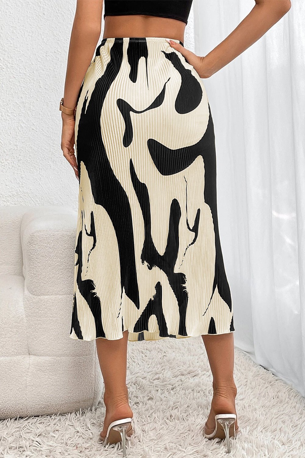 Black Colorblock Abstract Print Pleated Midi Skirt - Creative Designs by Shanny