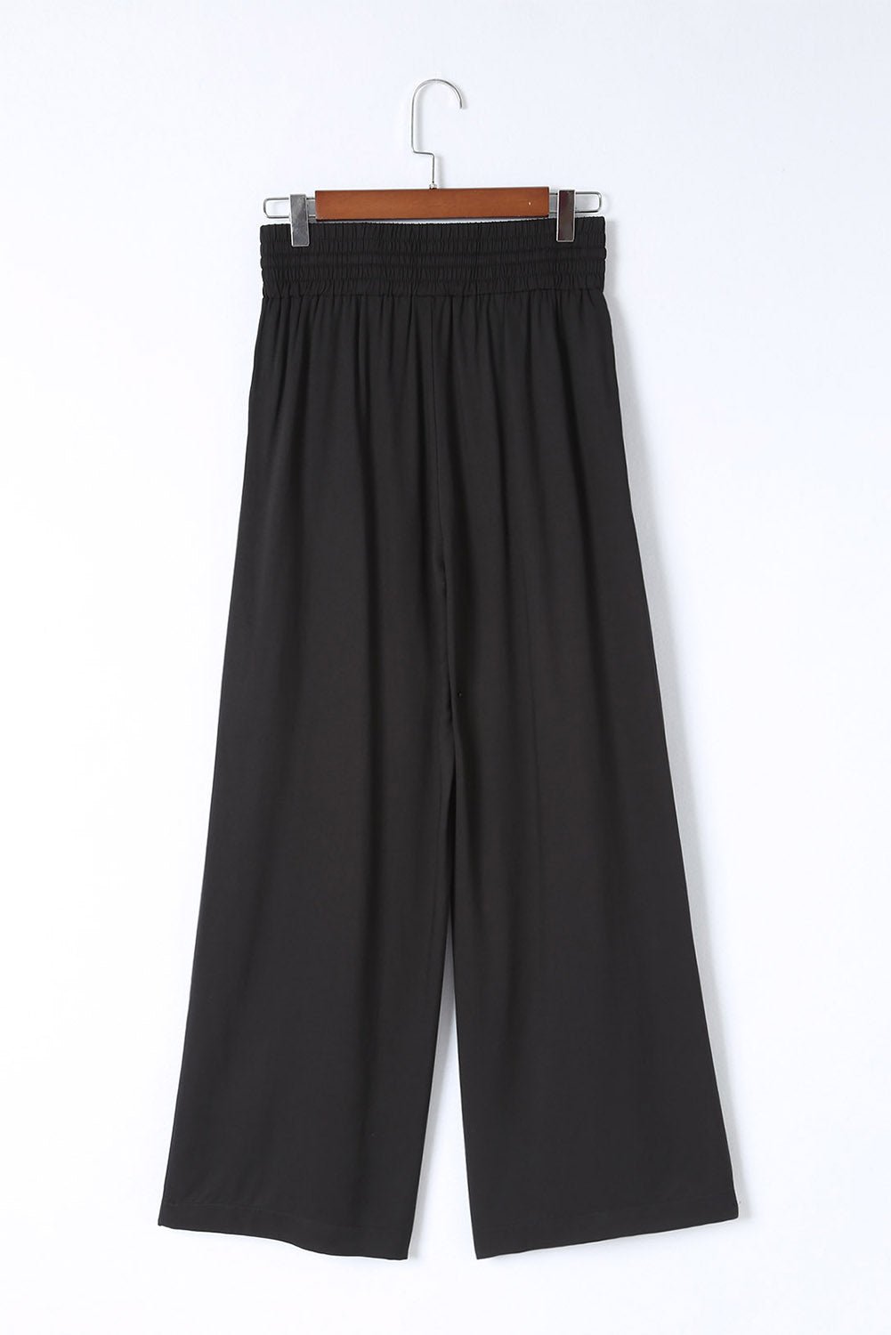 Black Drawstring Elastic Waist Casual Wide Leg Pants - Creative Designs by Shanny