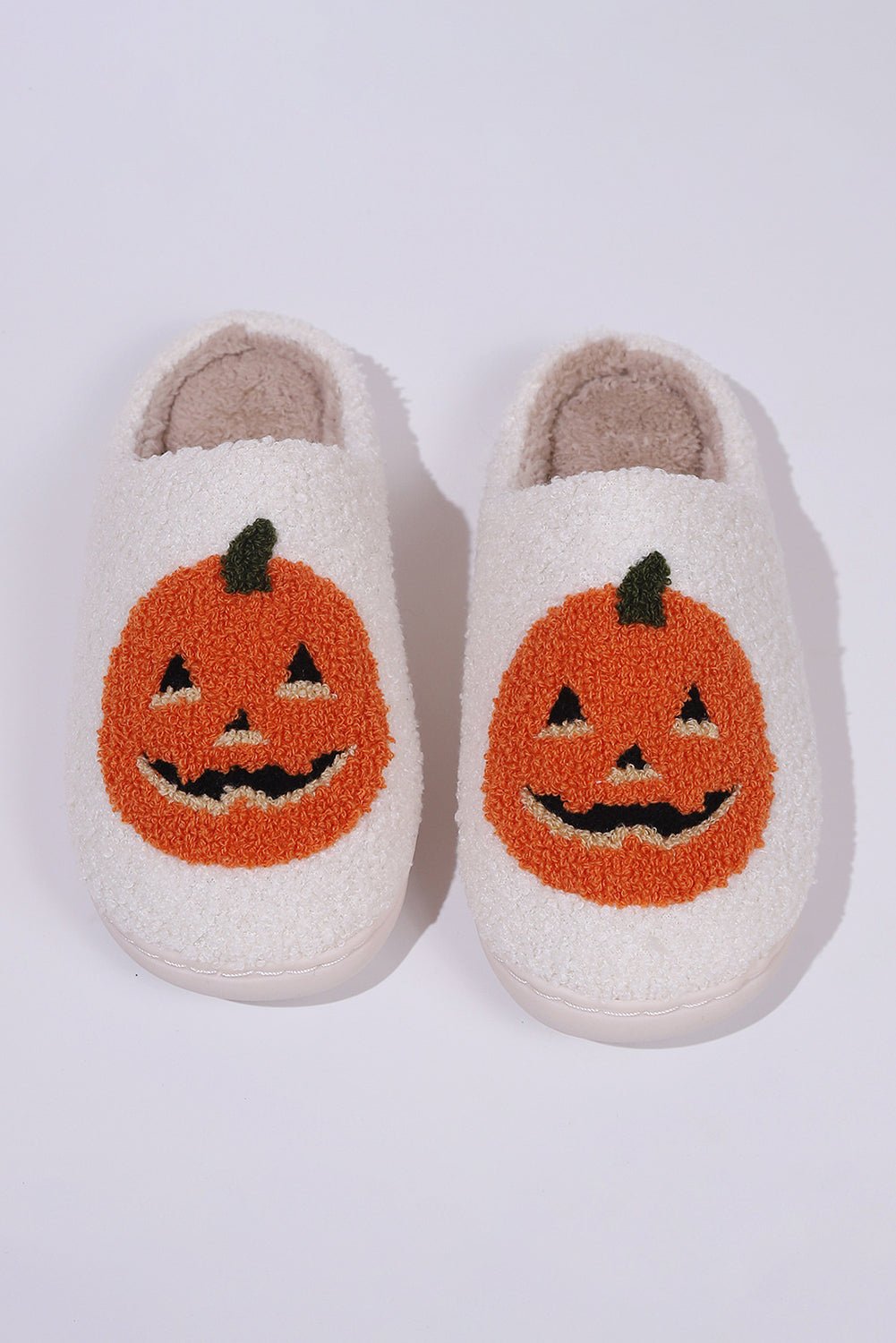 Black Halloween Pumpkin Print Plush Slippers - Creative Designs by Shanny