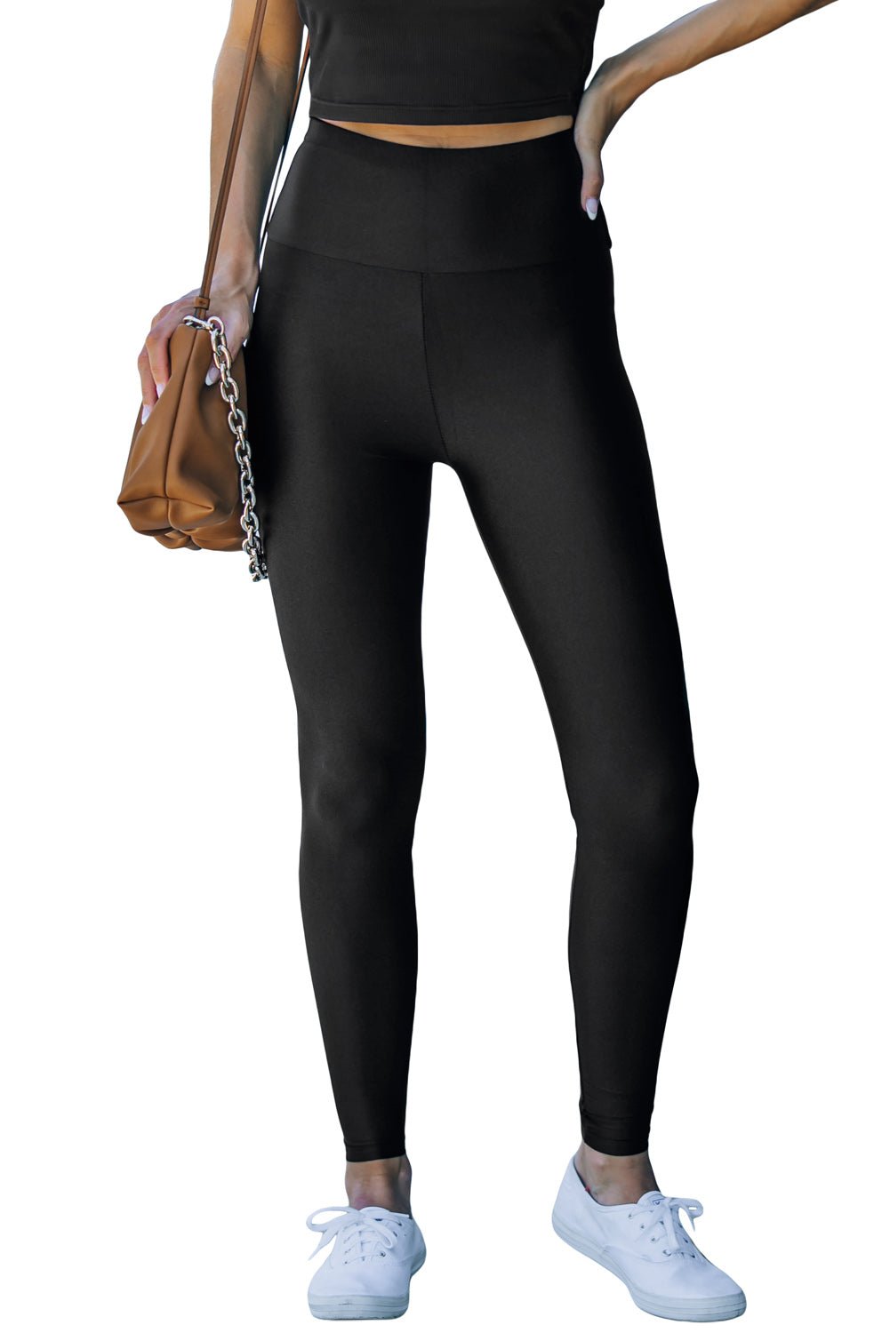 Black High Rise Tight Leggings with Waist Cincher - Creative Designs by Shanny