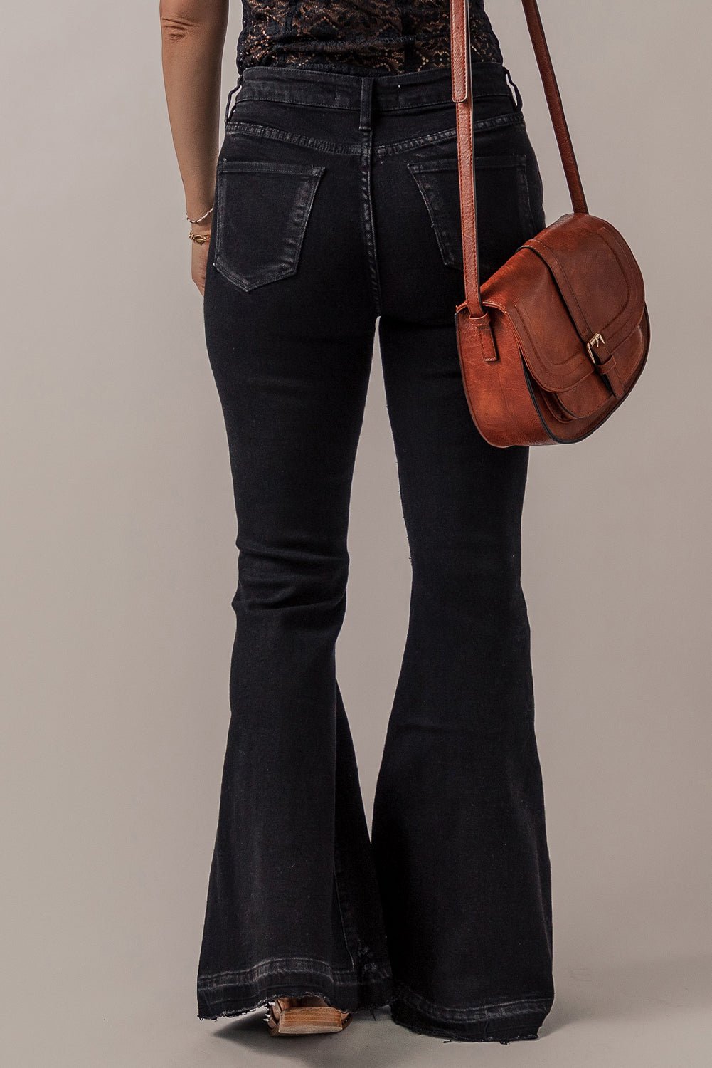 Black High Waist Button Front Flare Jeans - Creative Designs by Shanny