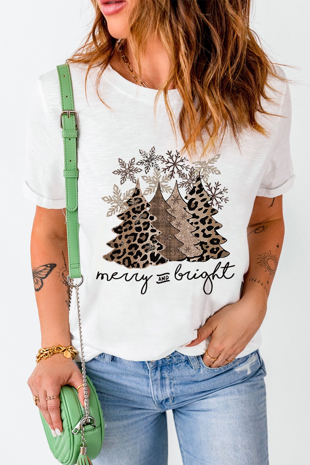 Black Leopard Christmas Tree Crew Neck Graphic T Shirt - Creative Designs by Shanny