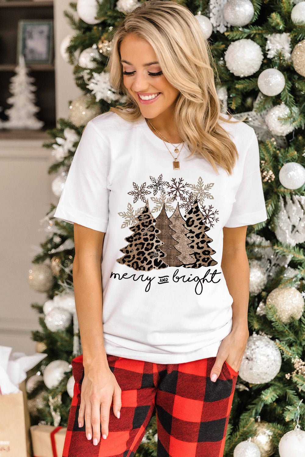 Black Leopard Christmas Tree Crew Neck Graphic T Shirt - Creative Designs by Shanny