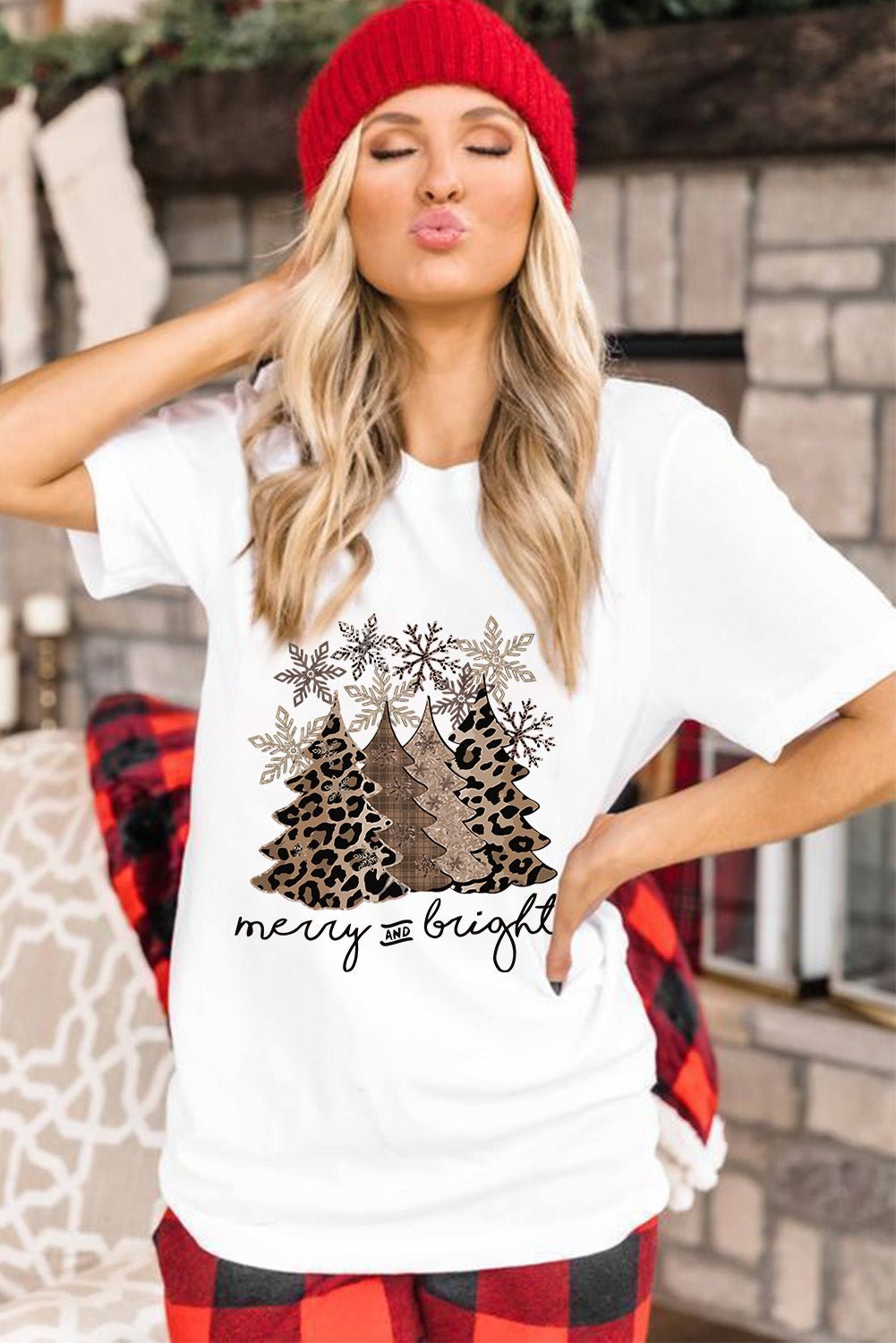 Black Leopard Christmas Tree Crew Neck Graphic T Shirt - Creative Designs by Shanny