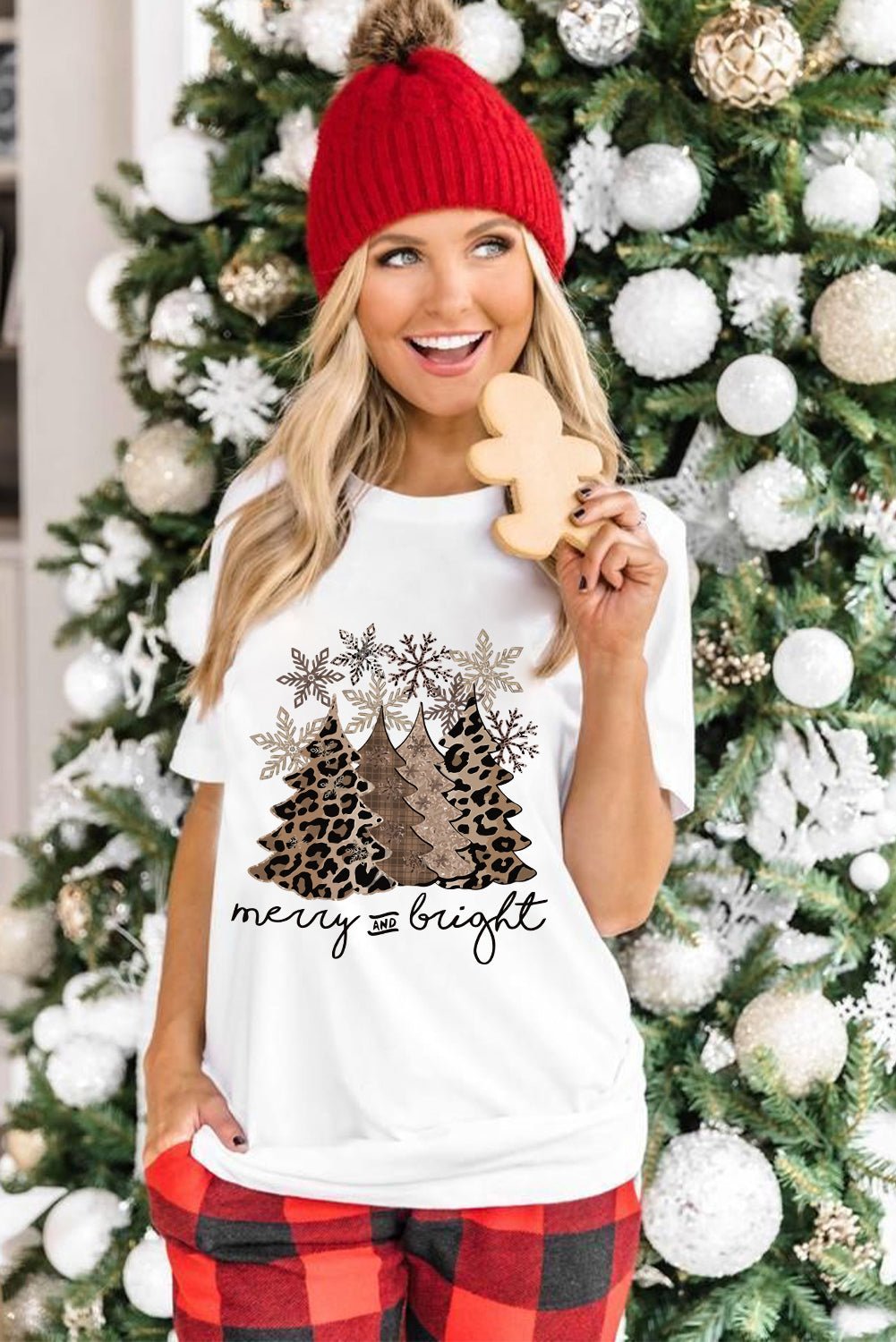 Black Leopard Christmas Tree Crew Neck Graphic T Shirt - Creative Designs by Shanny