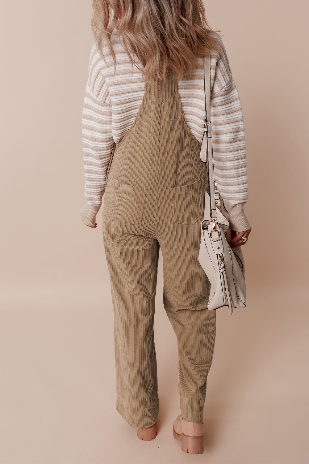 Black Plain Pocketed Loose Fit Corduroy Overalls - Creative Designs by Shanny