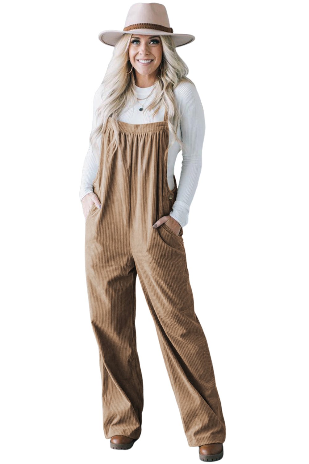 Black Plain Pocketed Loose Fit Corduroy Overalls - Creative Designs by Shanny