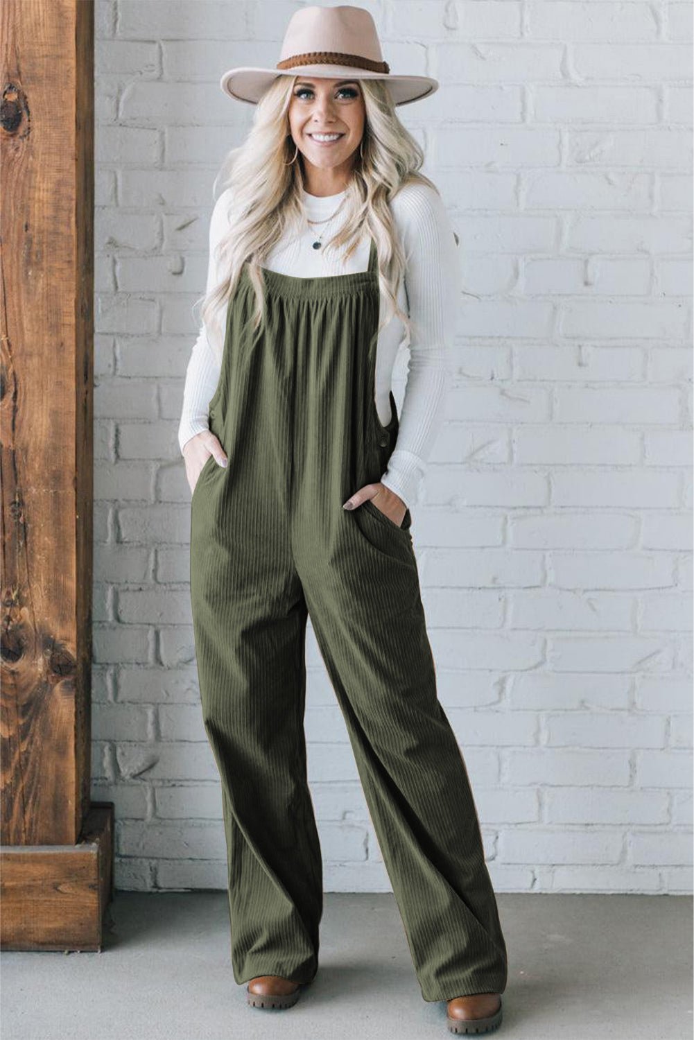 Black Plain Pocketed Loose Fit Corduroy Overalls - Creative Designs by Shanny