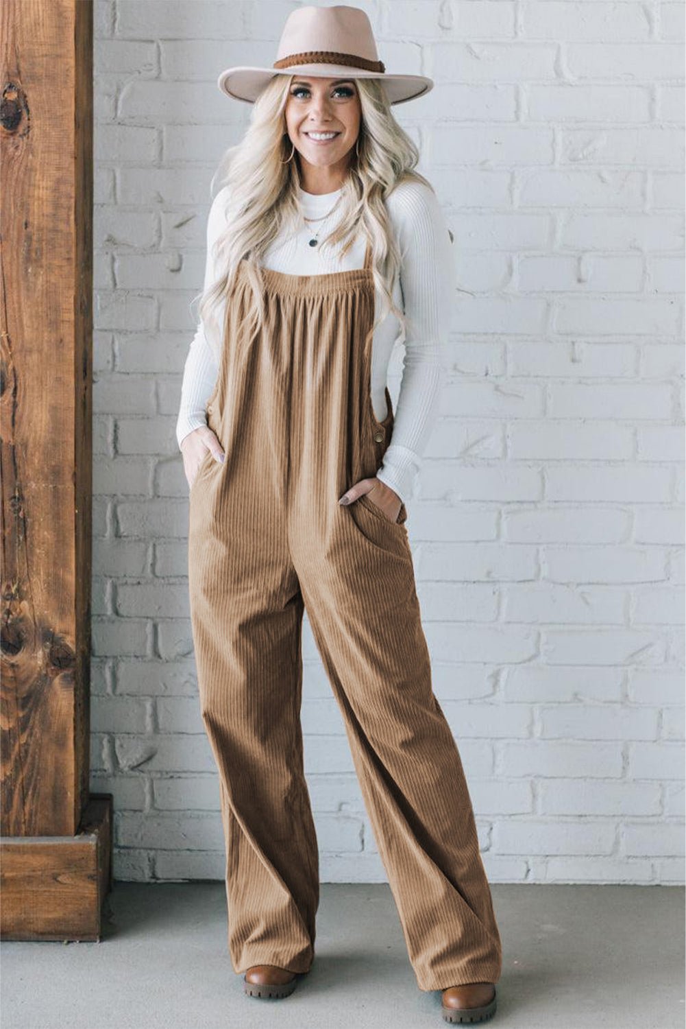 Black Plain Pocketed Loose Fit Corduroy Overalls - Creative Designs by Shanny