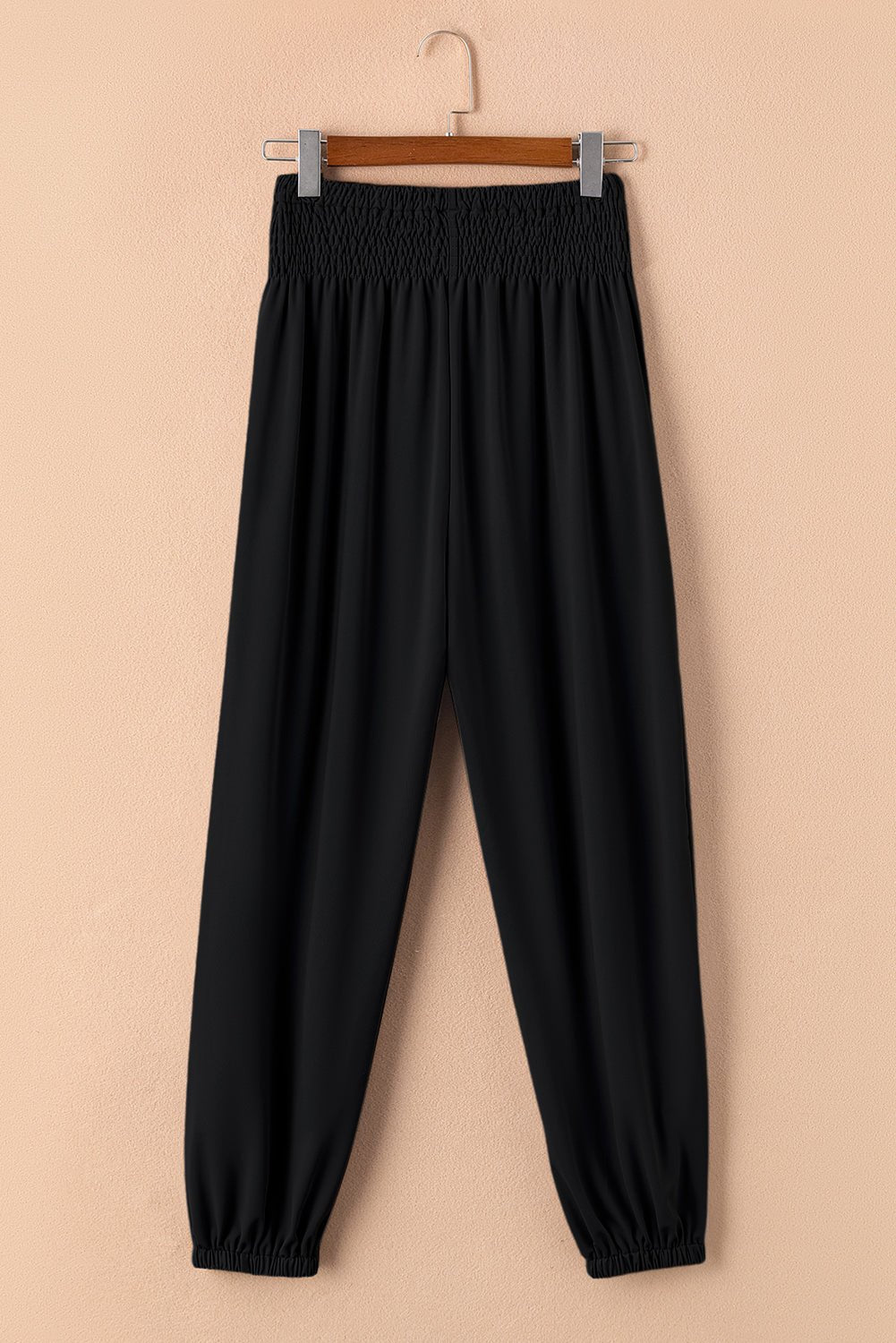 Black Pocketed Smocked High Waist Joggers - Creative Designs by Shanny