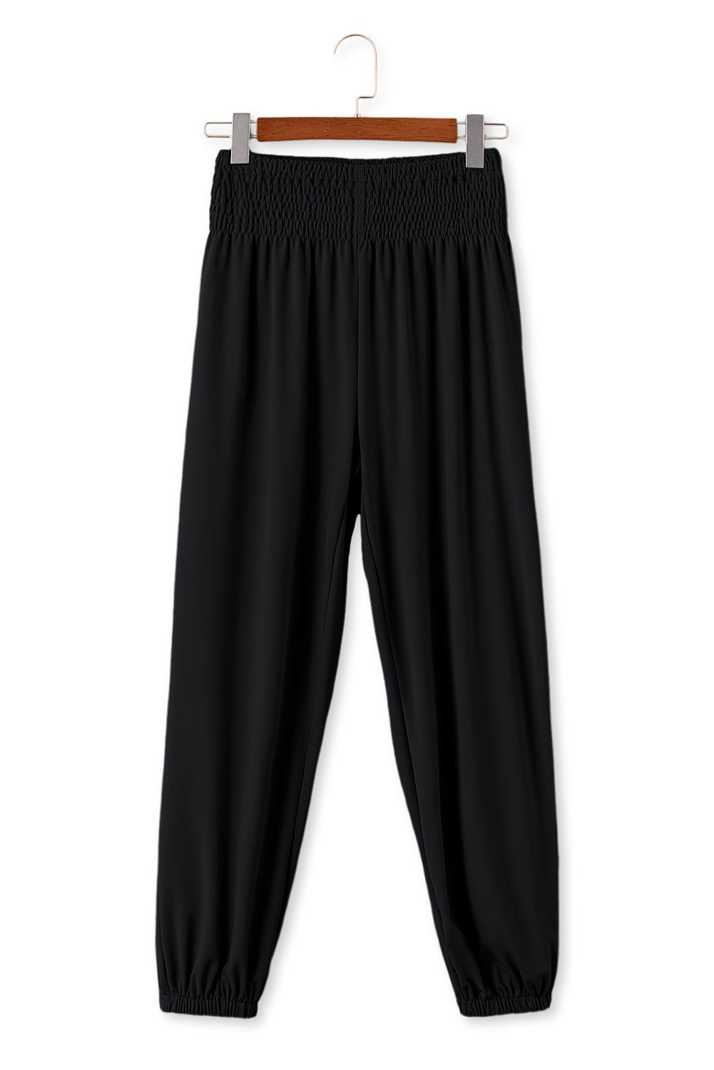 Black Pocketed Smocked High Waist Joggers - Creative Designs by Shanny