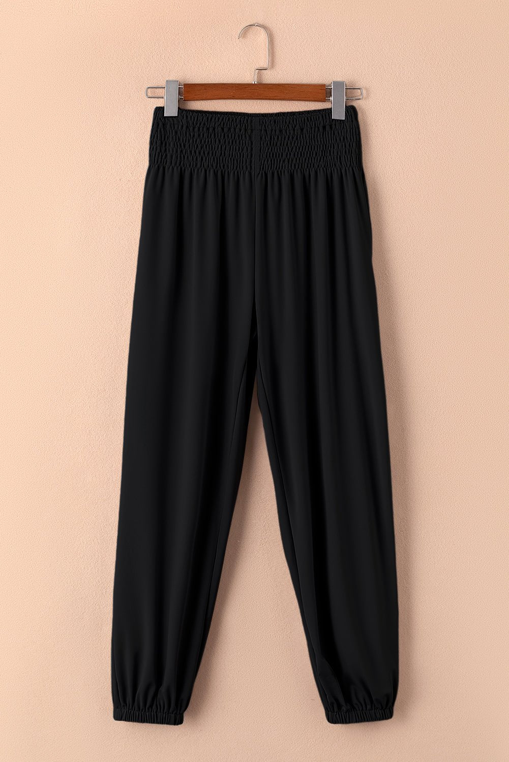 Black Pocketed Smocked High Waist Joggers - Creative Designs by Shanny