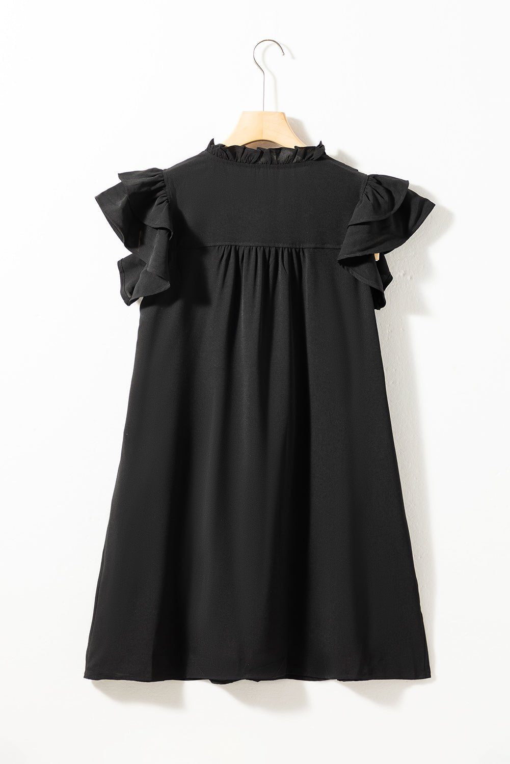 Black Ruffle Sleeve V Neck Frilled Shift Dress - Creative Designs by Shanny