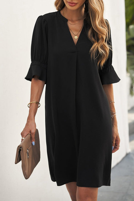 Black Ruffled Sleeve Shift Dress - Creative Designs by Shanny