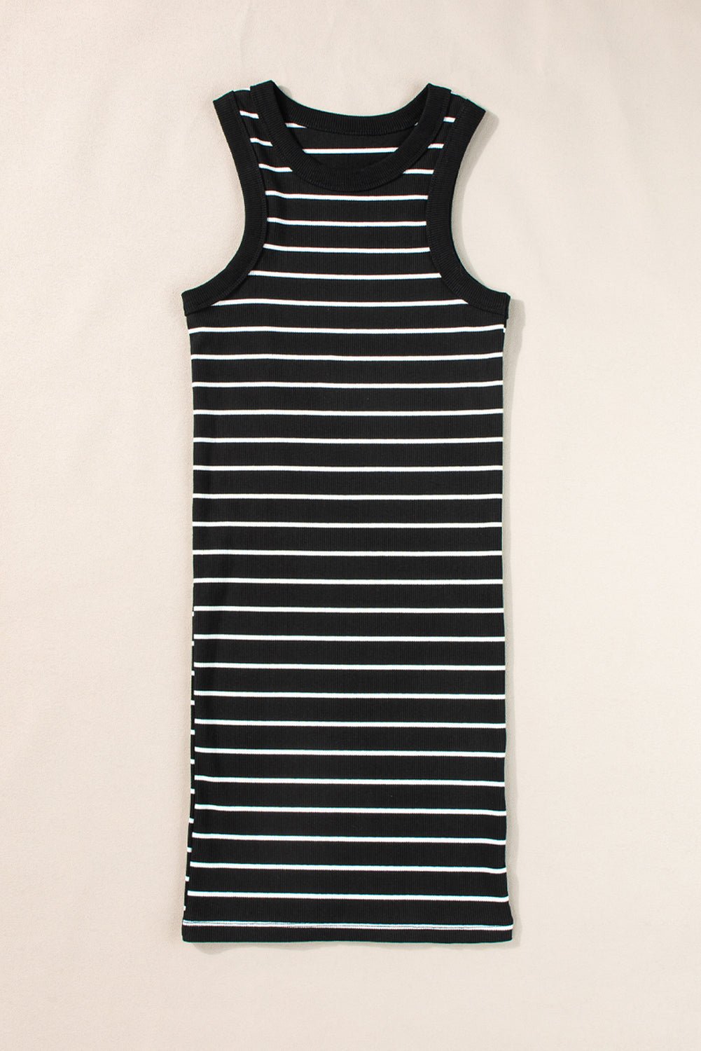 Black Stripe Ribbed Knit Tank Mini Dress - Creative Designs by Shanny