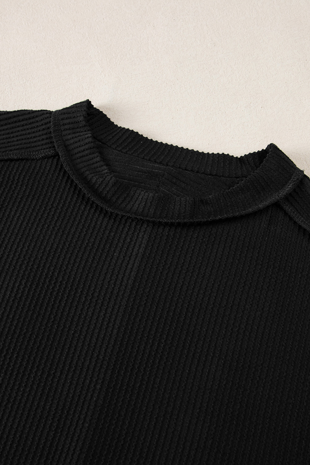 Black Textured Knit Exposed Stitching T-shirt - Creative Designs by Shanny