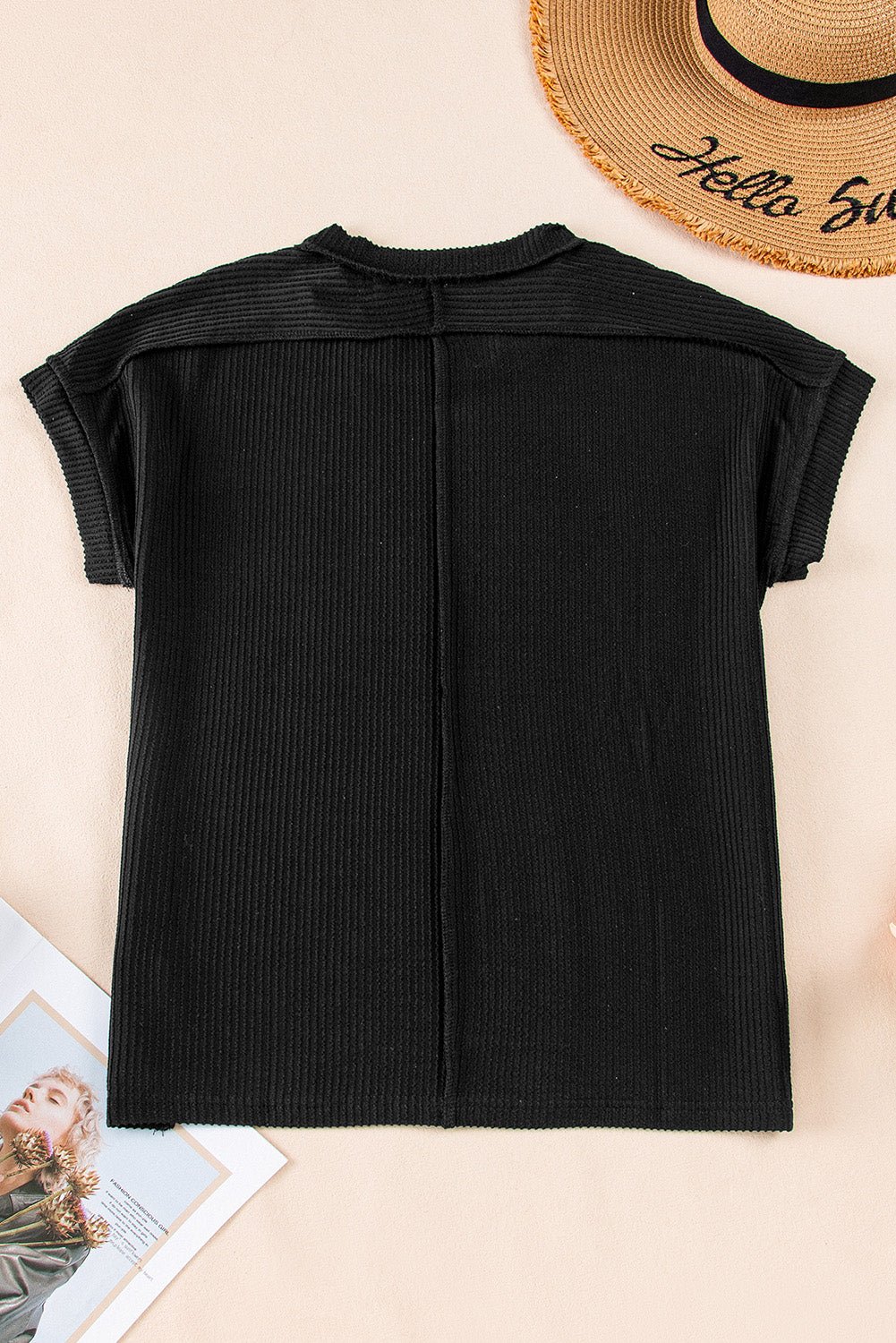 Black Textured Knit Exposed Stitching T-shirt - Creative Designs by Shanny