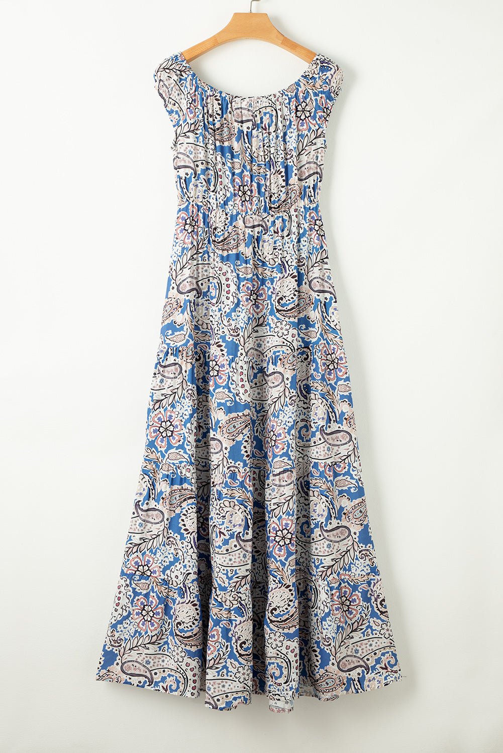 Blue Boho Paisley Print Off Shoulder Maxi Dress - Creative Designs by Shanny