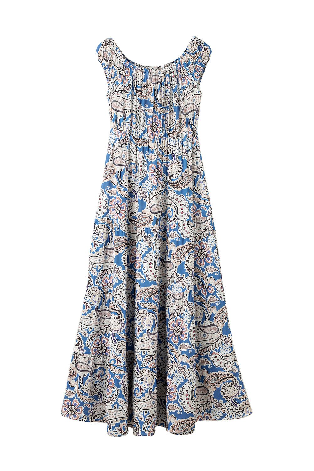 Blue Boho Paisley Print Off Shoulder Maxi Dress - Creative Designs by Shanny