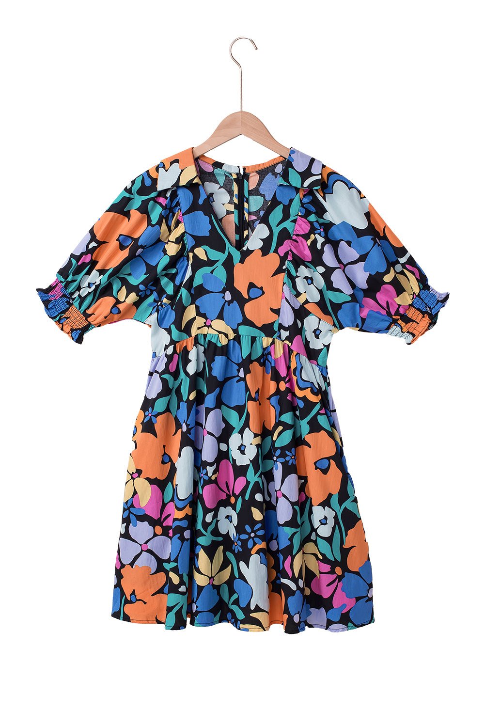 Blue Collared Split Neck Floral Flared Dress - Creative Designs by Shanny