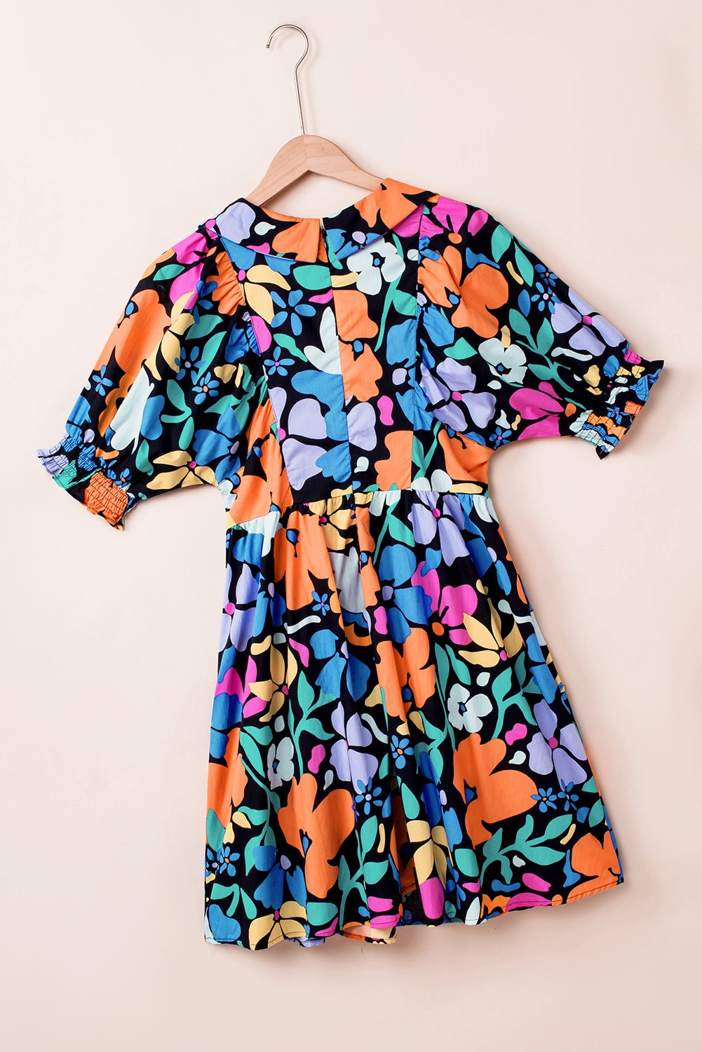 Blue Collared Split Neck Floral Flared Dress - Creative Designs by Shanny