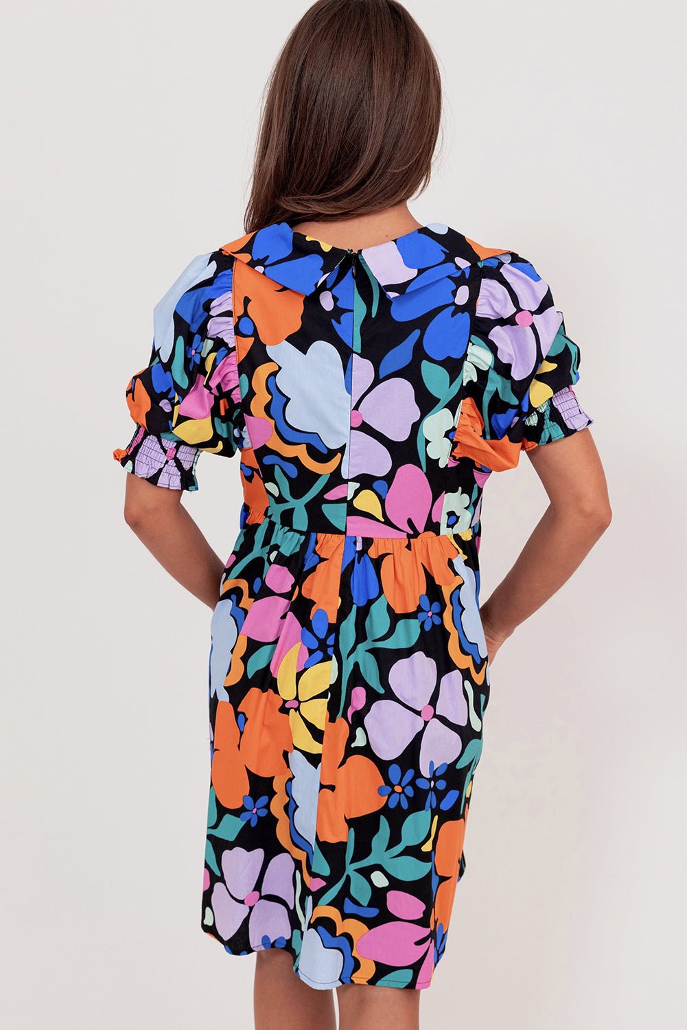 Blue Collared Split Neck Floral Flared Dress - Creative Designs by Shanny