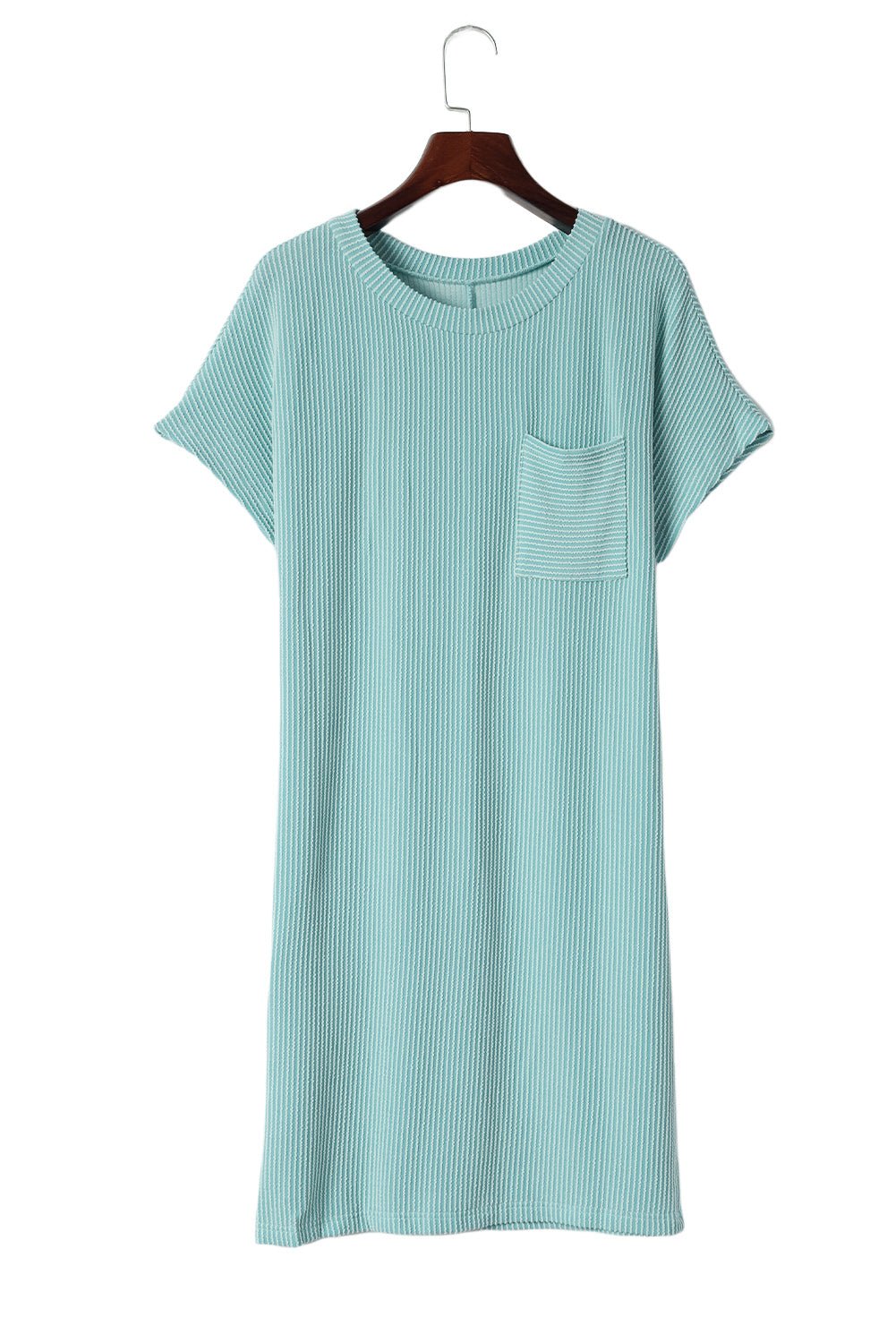 Blue Ribbed Chest Pocket Casual T Shirt Dress - Creative Designs by Shanny