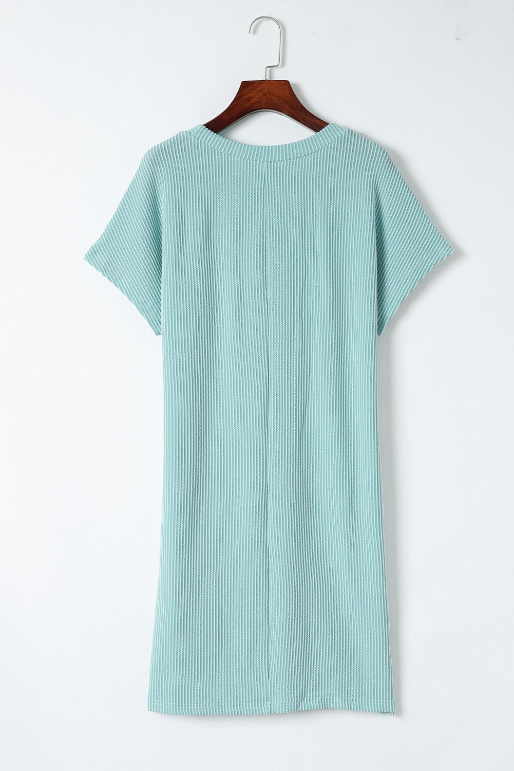 Blue Ribbed Chest Pocket Casual T Shirt Dress - Creative Designs by Shanny