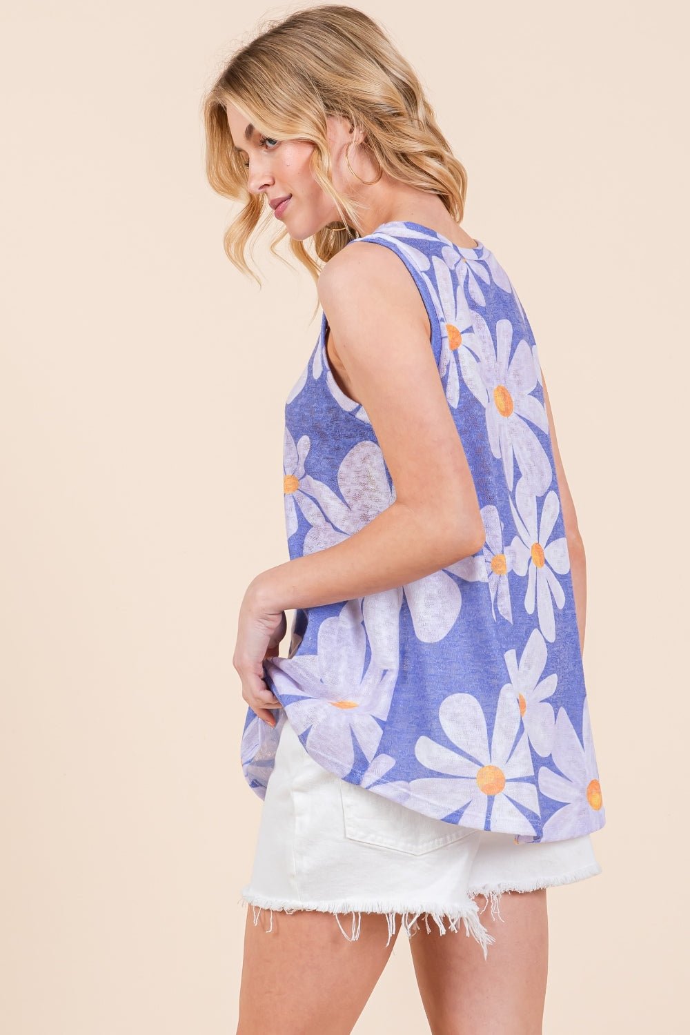 BOMBOM Floral Round Neck Tank - Creative Designs by Shanny