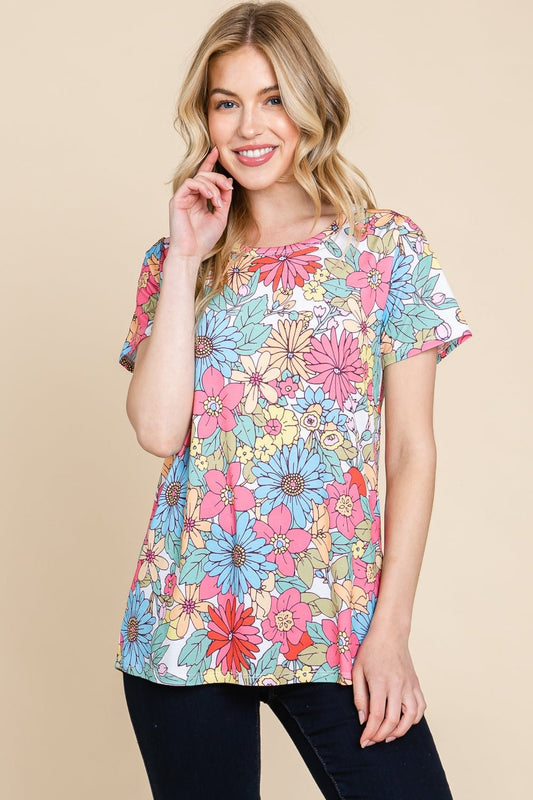 BOMBOM Floral Short Sleeve T-Shirt - Creative Designs by Shanny