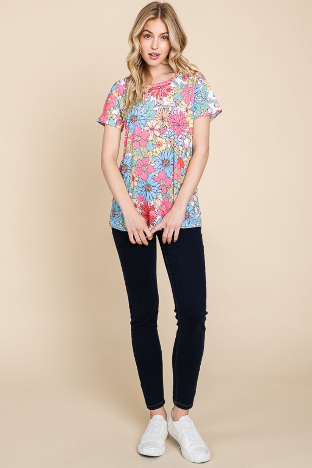 BOMBOM Floral Short Sleeve T-Shirt - Creative Designs by Shanny