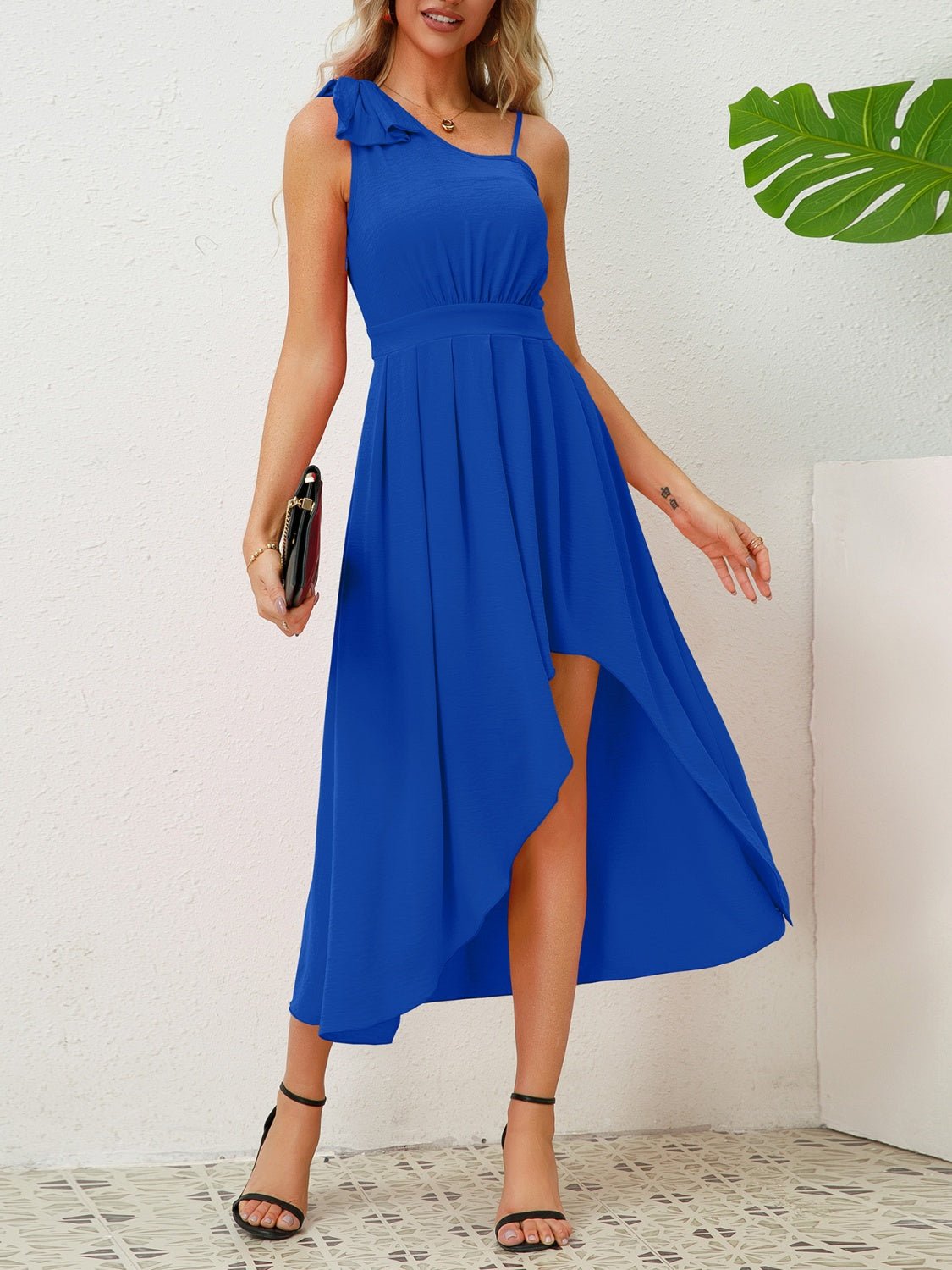 Bow Asymmetrical Neck Sleeveless Dress - Creative Designs by Shanny