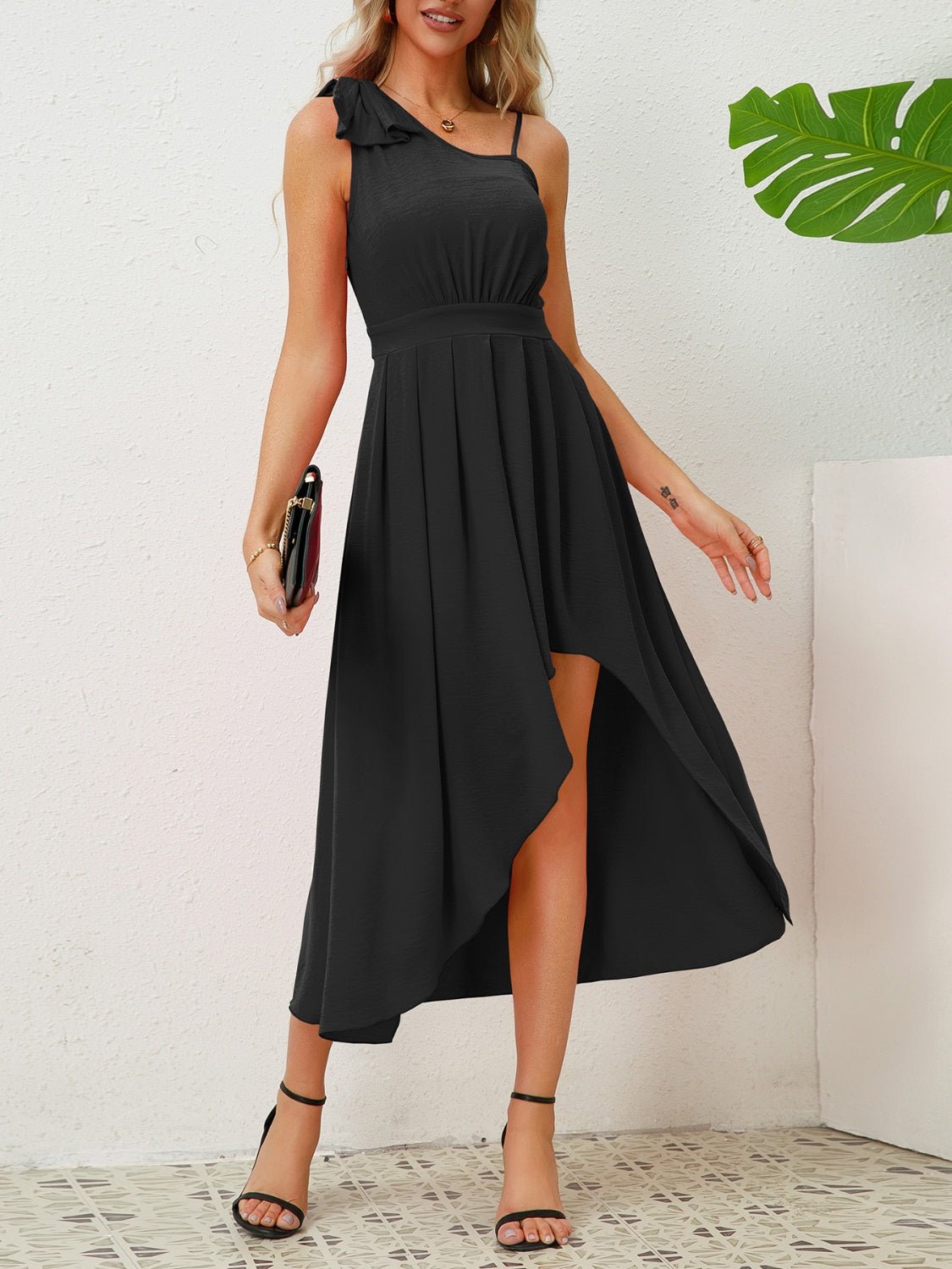 Bow Asymmetrical Neck Sleeveless Dress - Creative Designs by Shanny