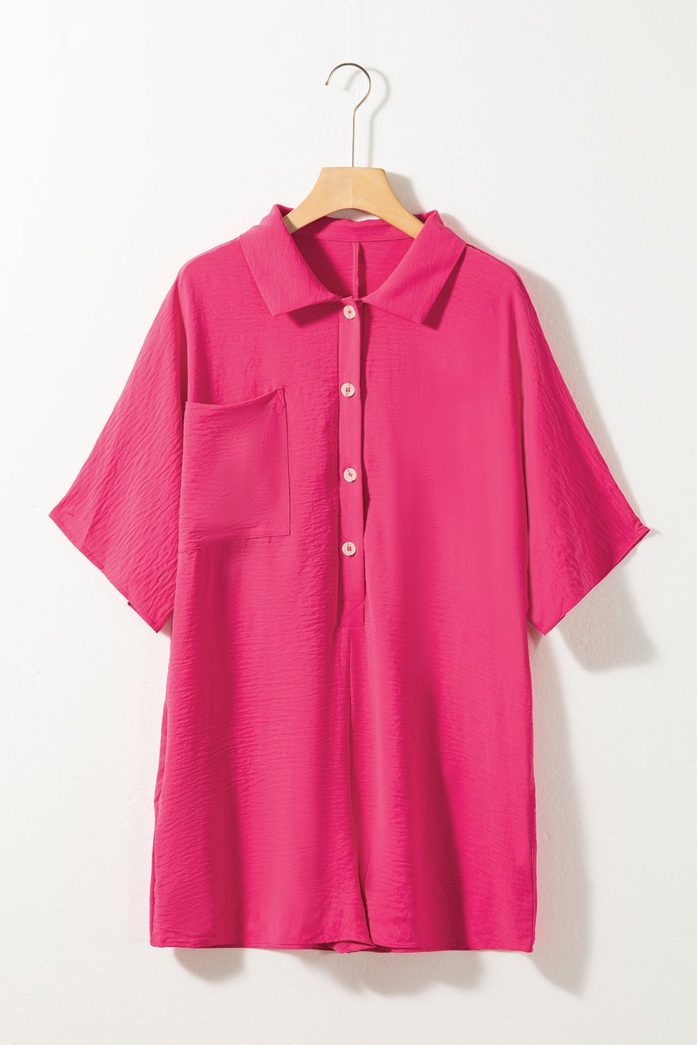 Bright Pink Half Button Collared Loose Romper - Creative Designs by Shanny