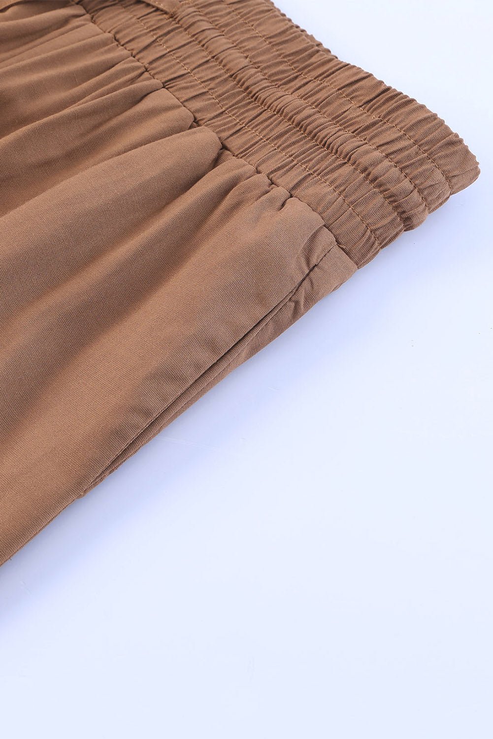 Brown Casual Drawstring Shirred Elastic Waist Wide Leg Pants - Creative Designs by Shanny