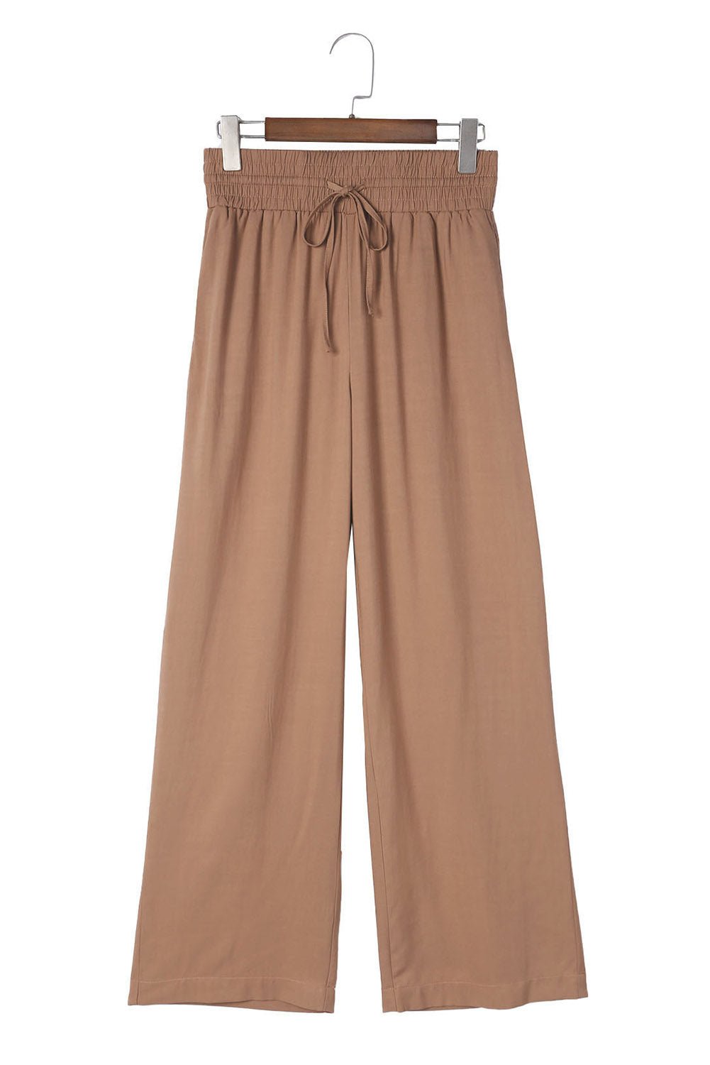 Brown Casual Drawstring Shirred Elastic Waist Wide Leg Pants - Creative Designs by Shanny