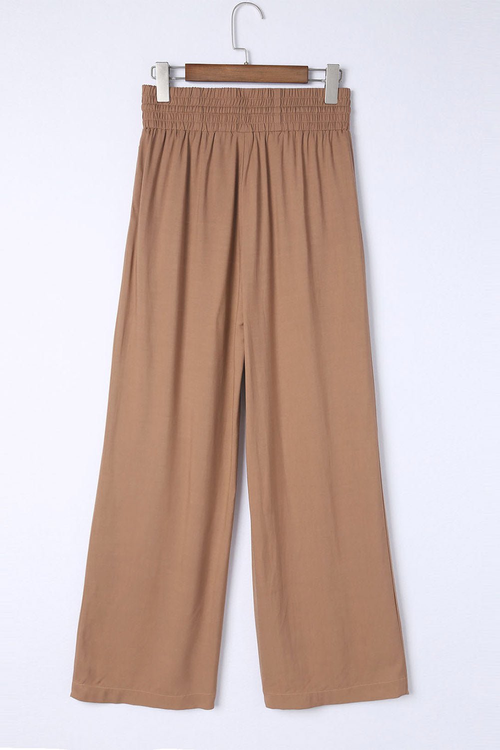 Brown Casual Drawstring Shirred Elastic Waist Wide Leg Pants - Creative Designs by Shanny