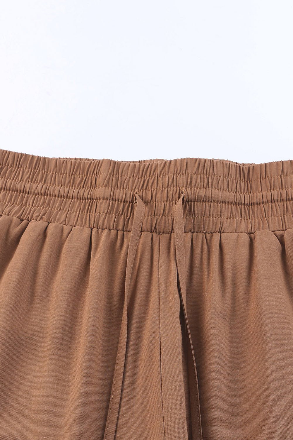 Brown Casual Drawstring Shirred Elastic Waist Wide Leg Pants - Creative Designs by Shanny